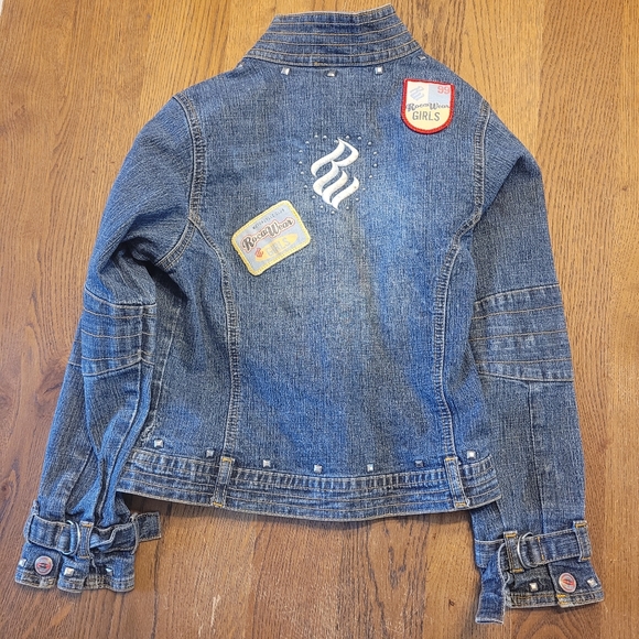 Rocawear Girls Cropped, Studs & Patches Motorcycle Jean Jacket - Picture 9 of 15